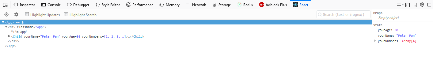 React DevTools: Checking props