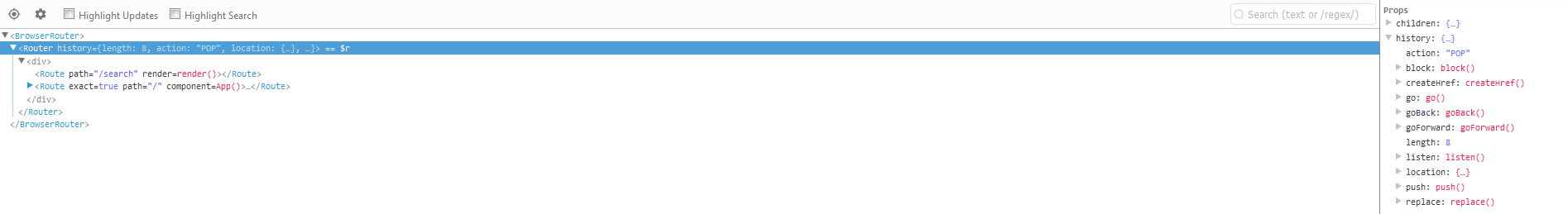 React DevTools: Router and Routes