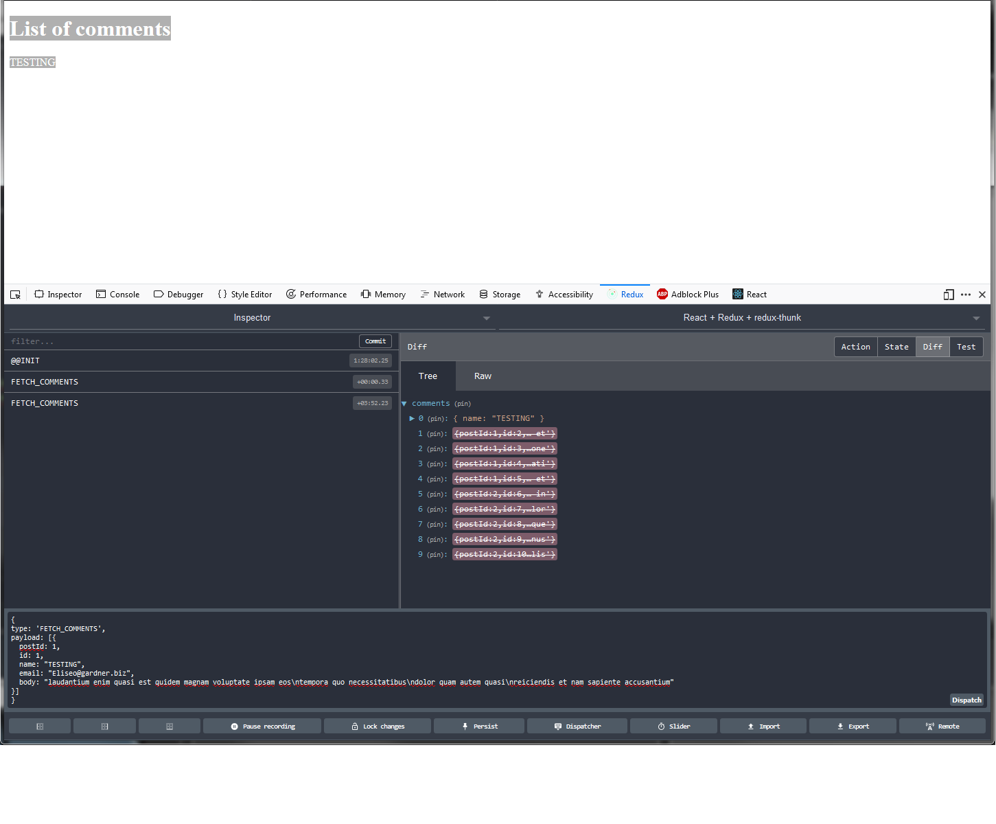 Redux DevTools Dispatching
