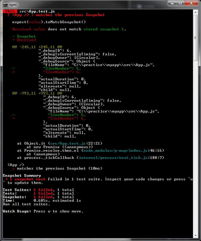 Unit Test: Snapshot not matching previous one